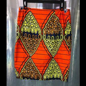 Handmade African Wax Cloth Lined Pencil Skirt Bold Colors Excellent Condition